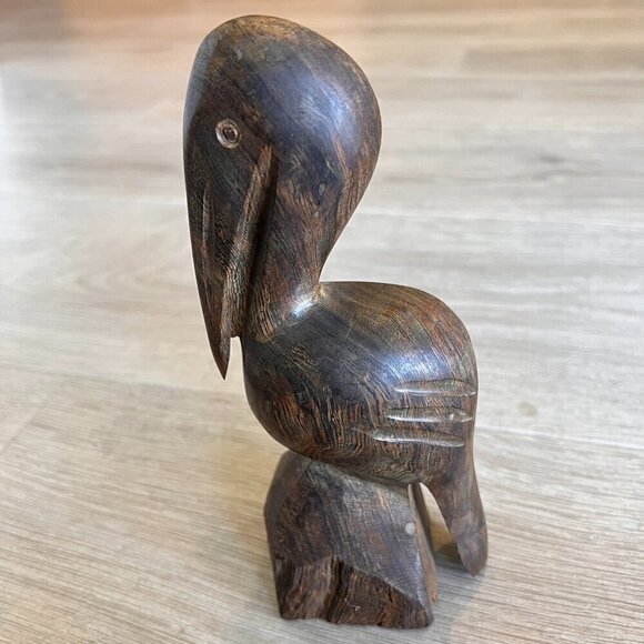 No Brand Other - Ironwood Pelican Hand Carved 7 3/4" MCM Collectible Figurine Nautical Decor